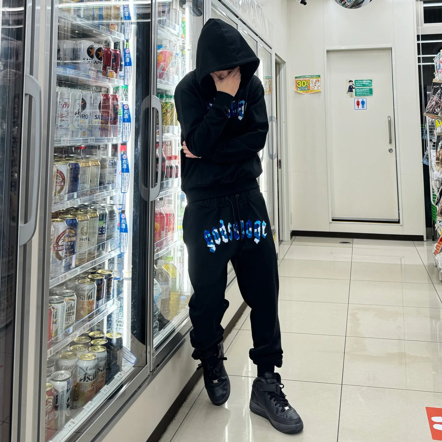 CAMO LOGO HOODIE - BLACK & BLUE