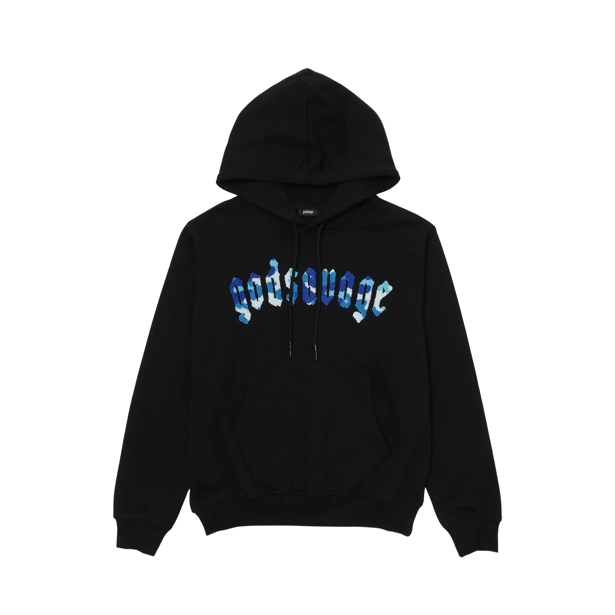 CAMO LOGO HOODIE - BLACK & BLUE – god savage