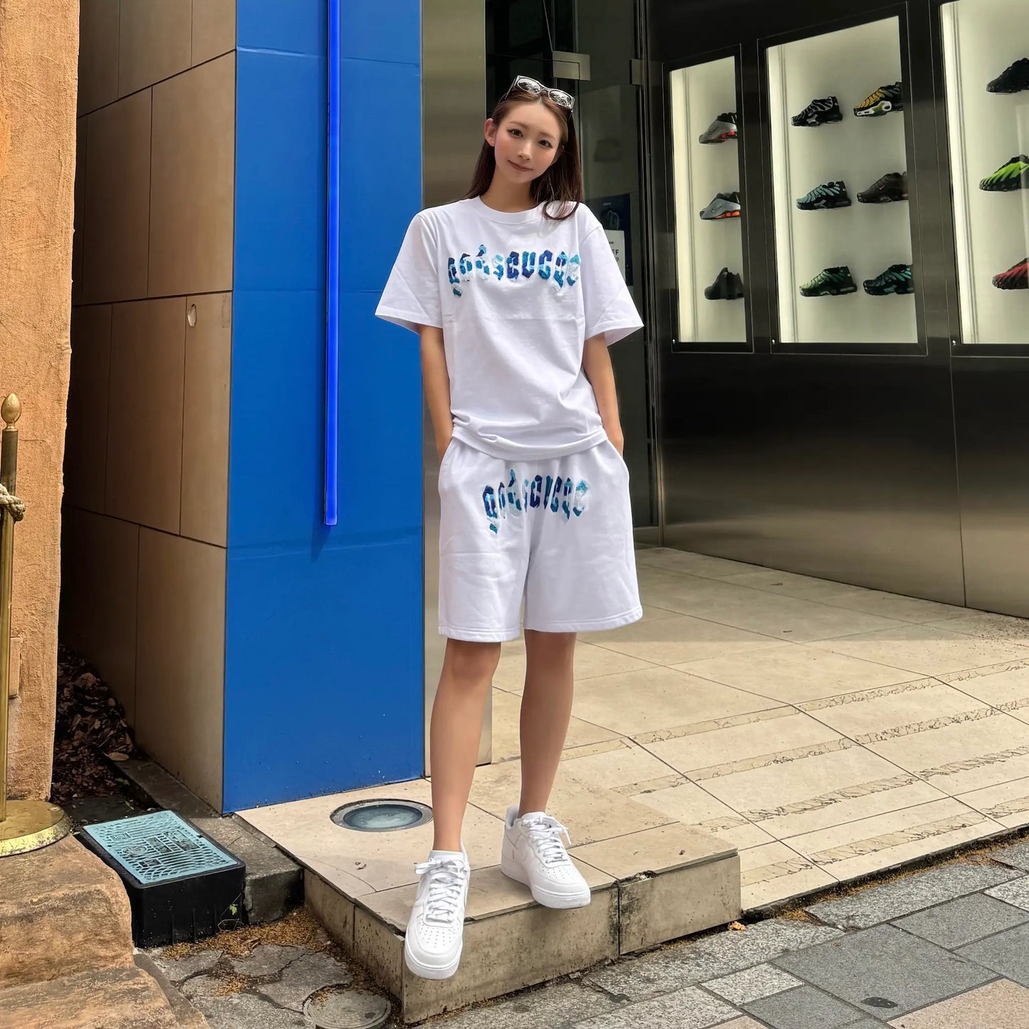 CAMO LOGO SHORTS - WHITE & BLUE