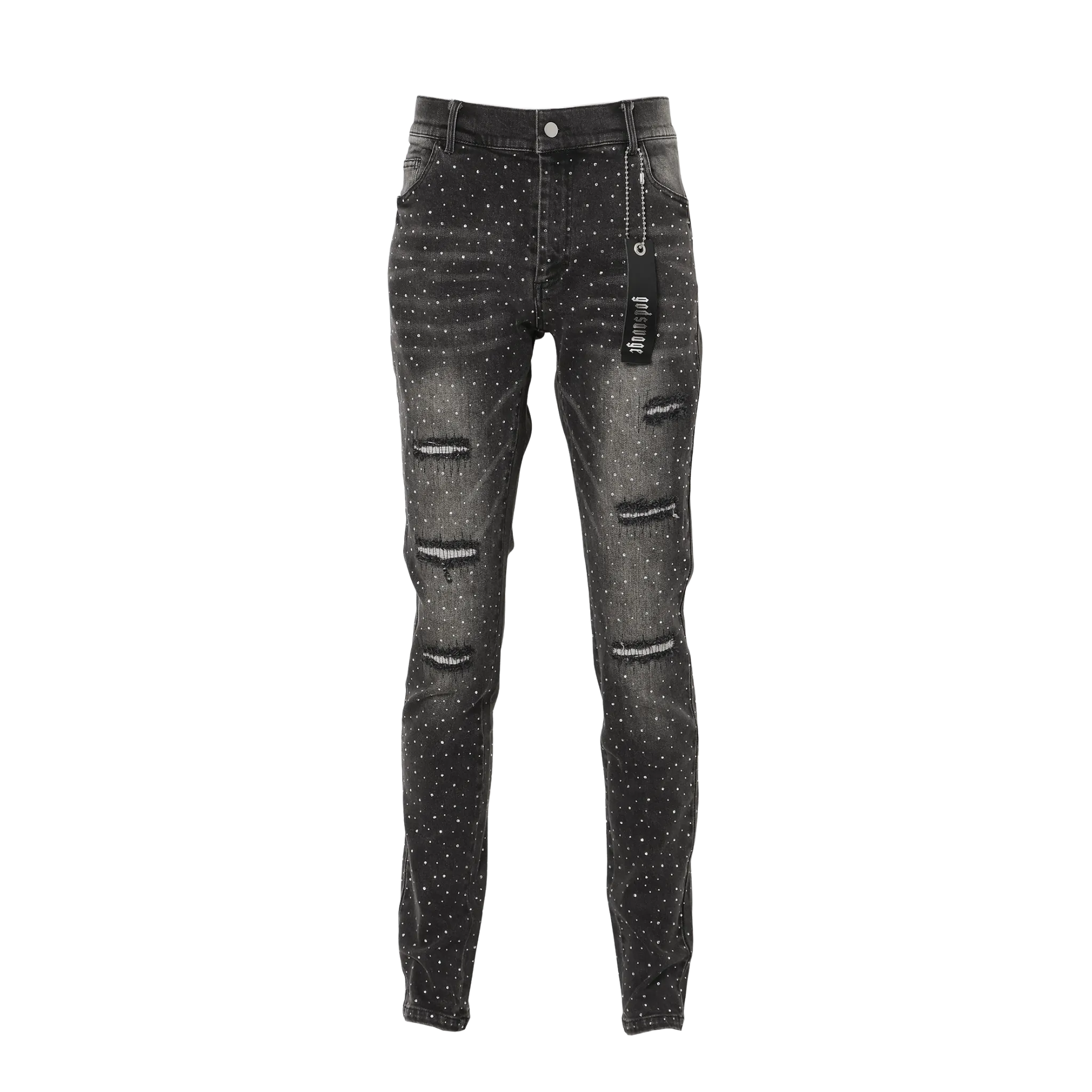 CRYSTAL SLIM FIT DENIM PANTS - BLACK – god savage CRYSTAL SLIM FIT DENIM PANTS - BLACK – god savage