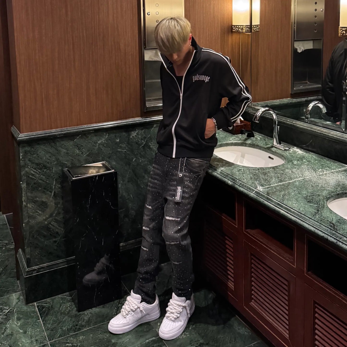 CRYSTAL SLIM FIT DENIM PANTS - BLACK