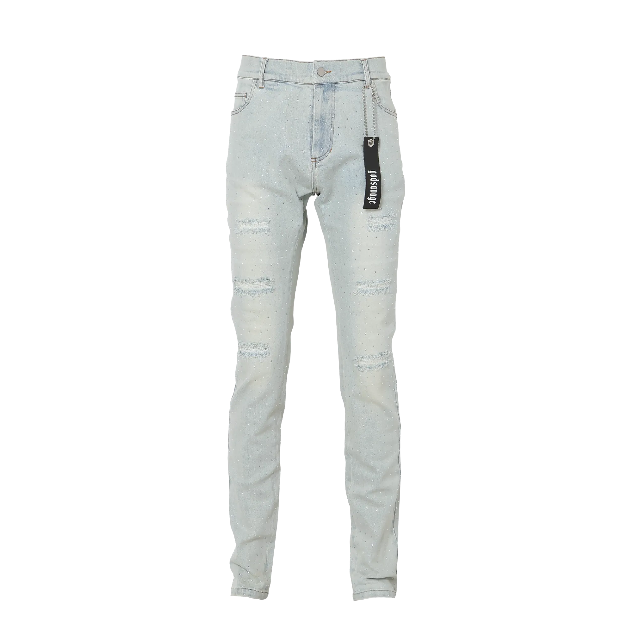 ゴットサベージ　キラキラデニム CRYSTAL SLIM FIT DENIM PANTS - LIGHT BLUE – god savage