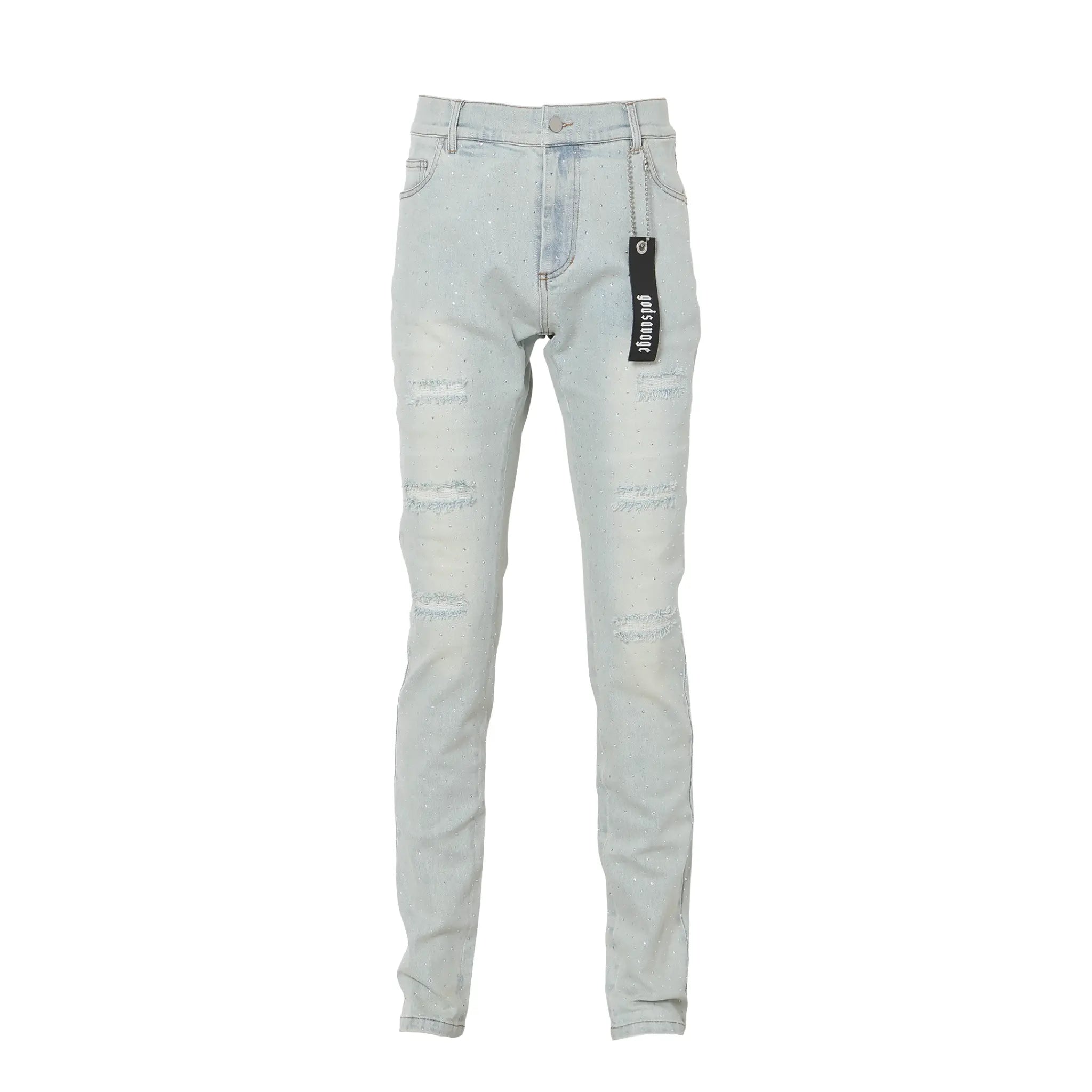 CRYSTAL SLIM FIT DENIM PANTS - LIGHT BLUE – god savage