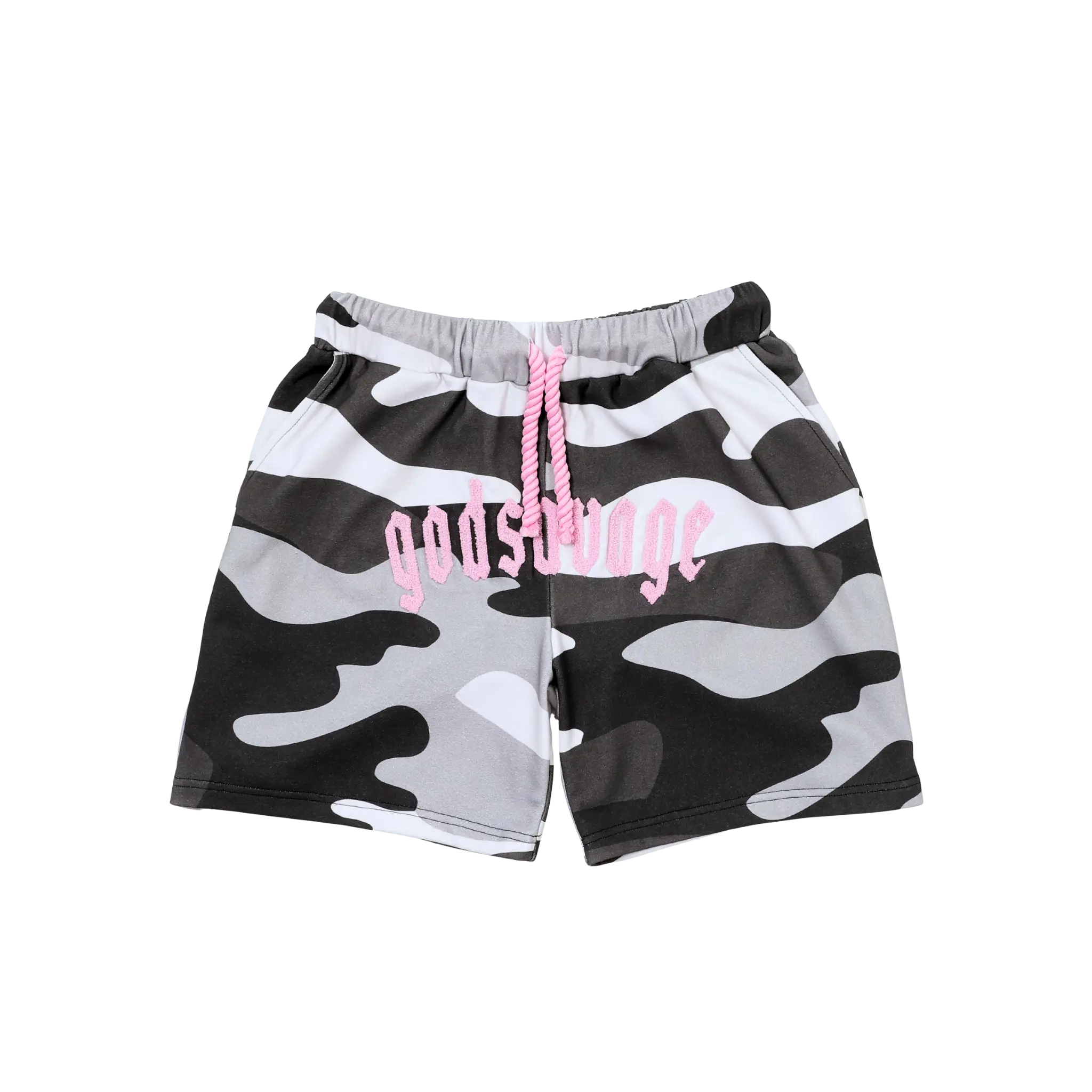 FULL CAMO SHORTS - GREY & PINK – god savage