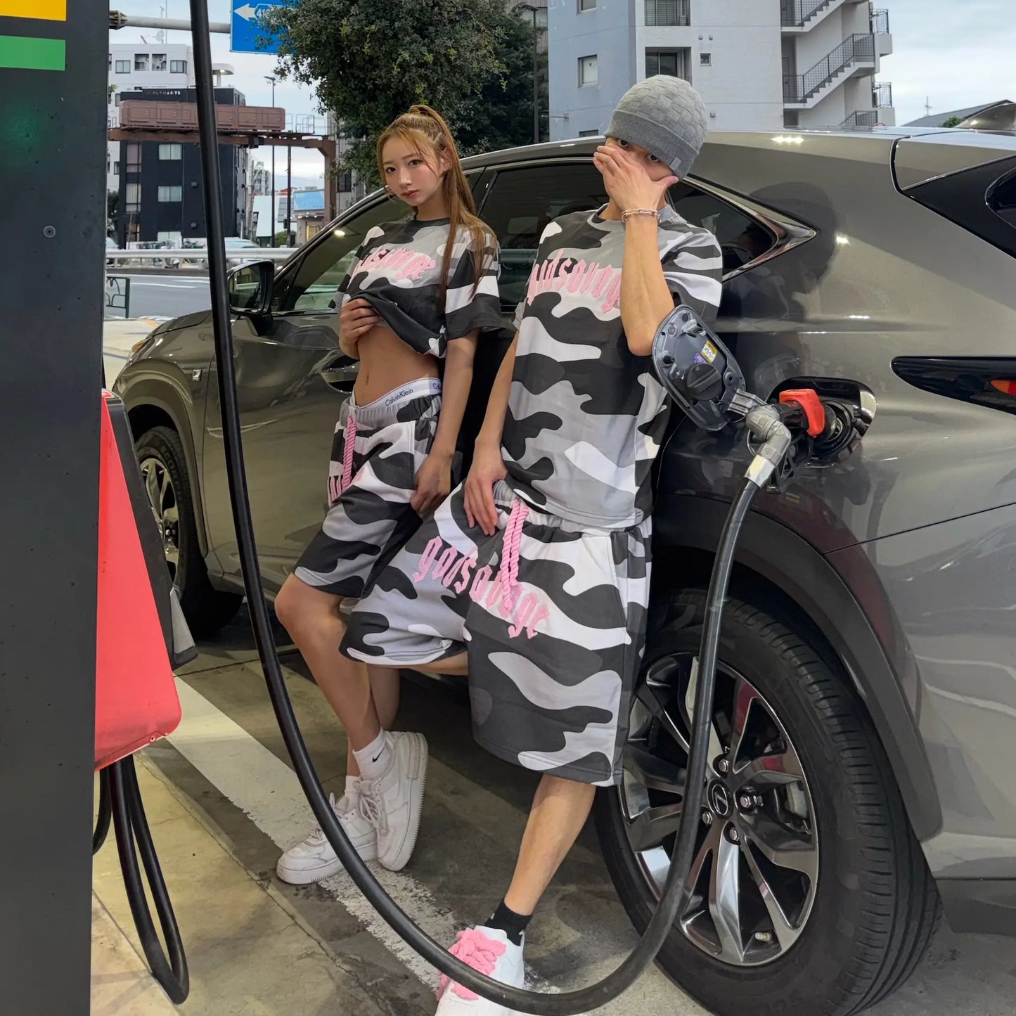 FULL CAMO SHORTS - GREY & PINK