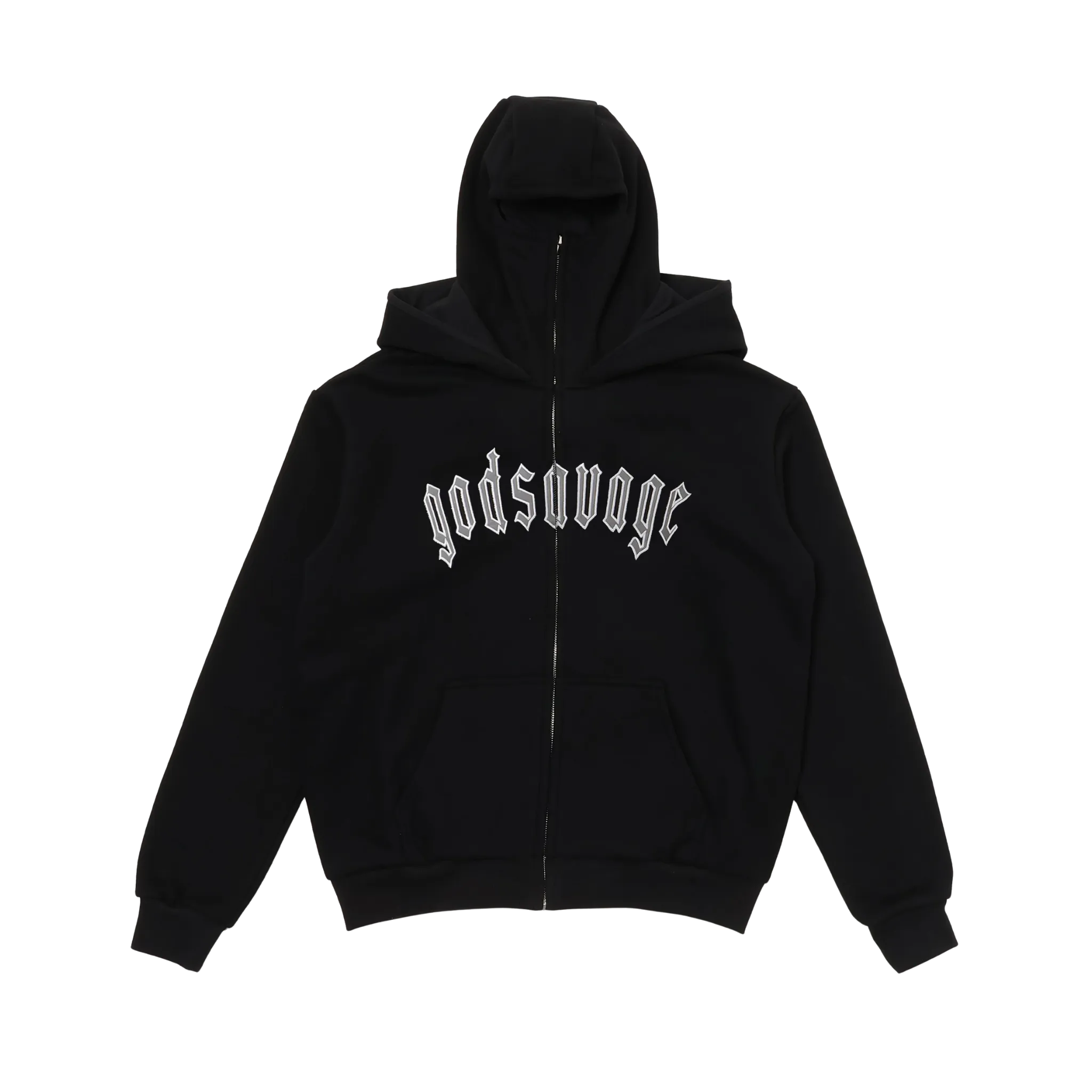 REFLECTIVE LOGO BALACLAVA ZIP HOODIE - BLACK – god savage