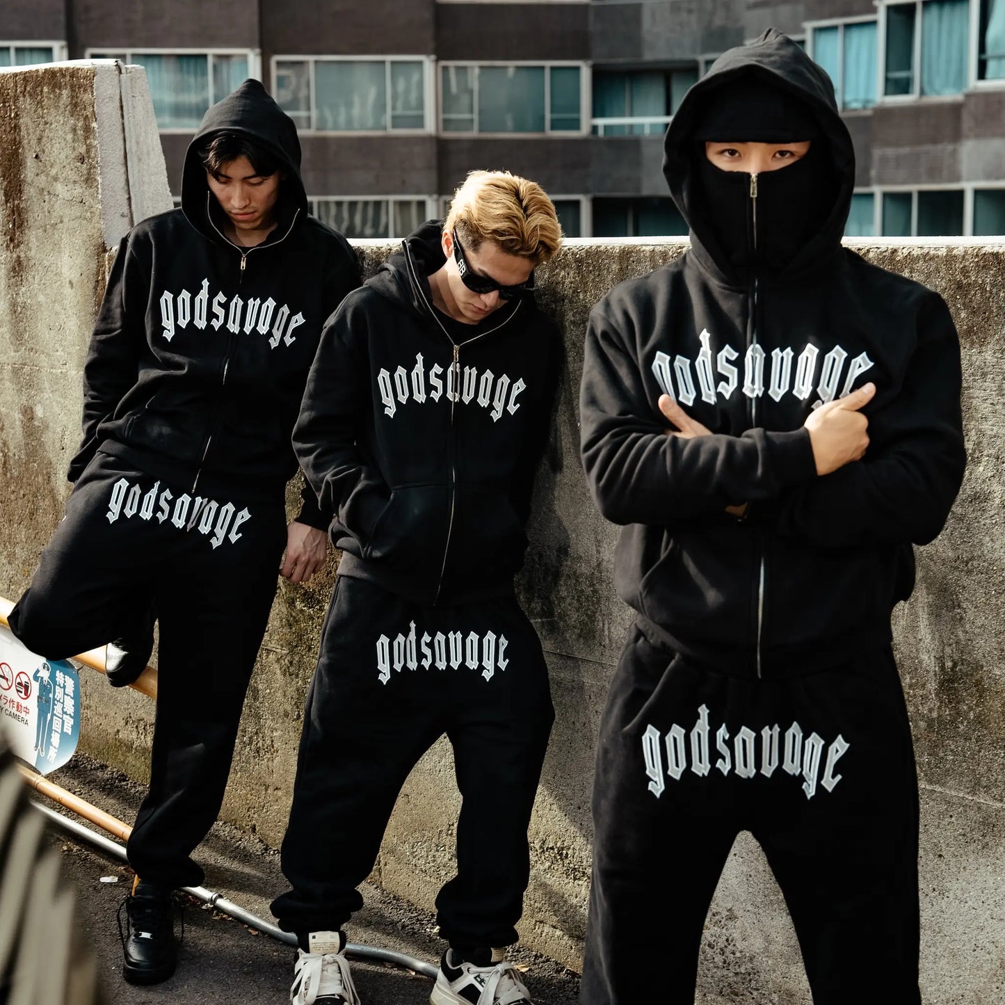 REFLECTIVE LOGO BALACLAVA ZIP HOODIE - BLACK