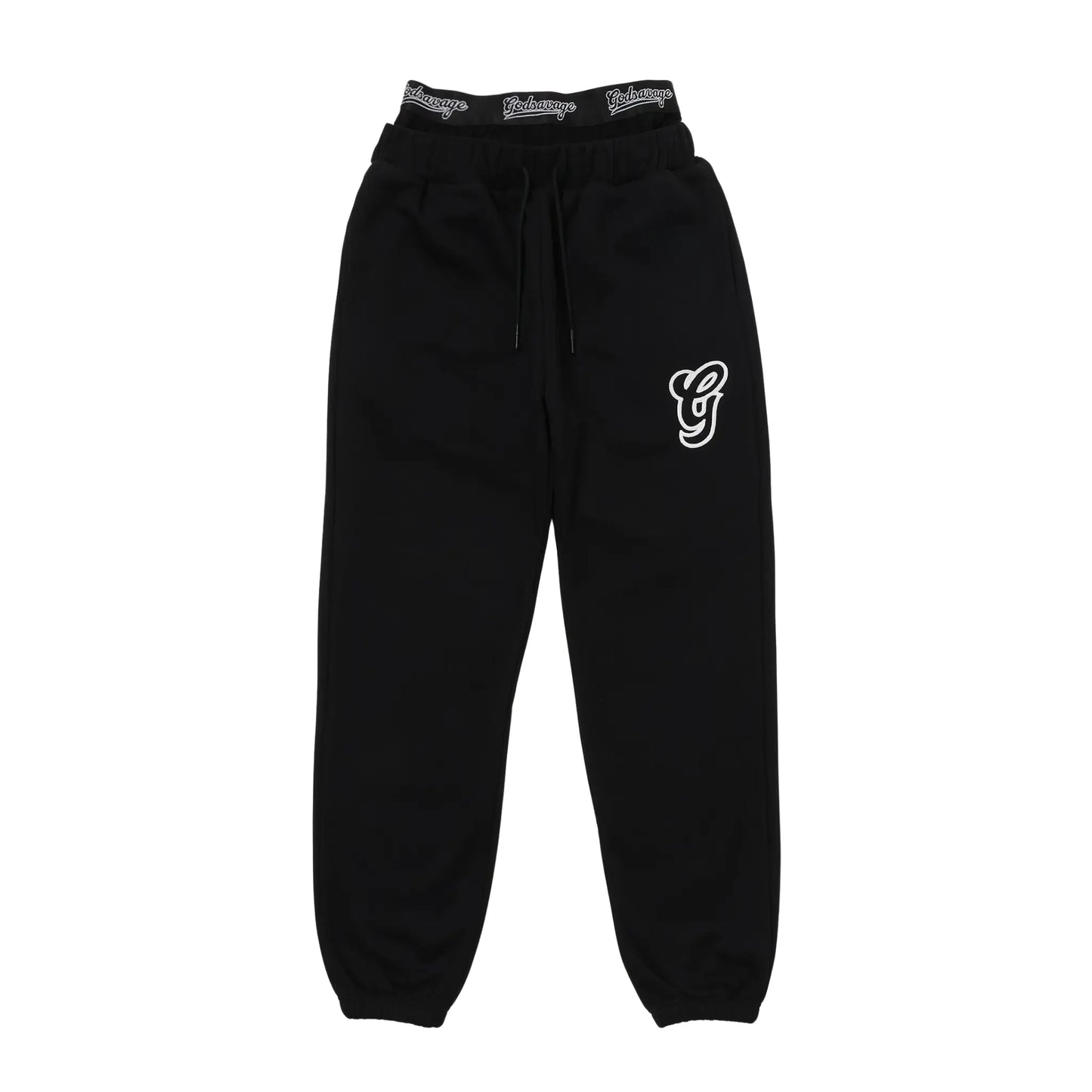 WAVY G LOGO DOUBLE WAIST SWEATPANTS - BLACK