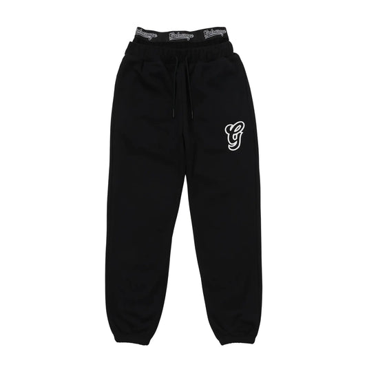 WAVY G LOGO DOUBLE WAIST SWEATPANTS - BLACK