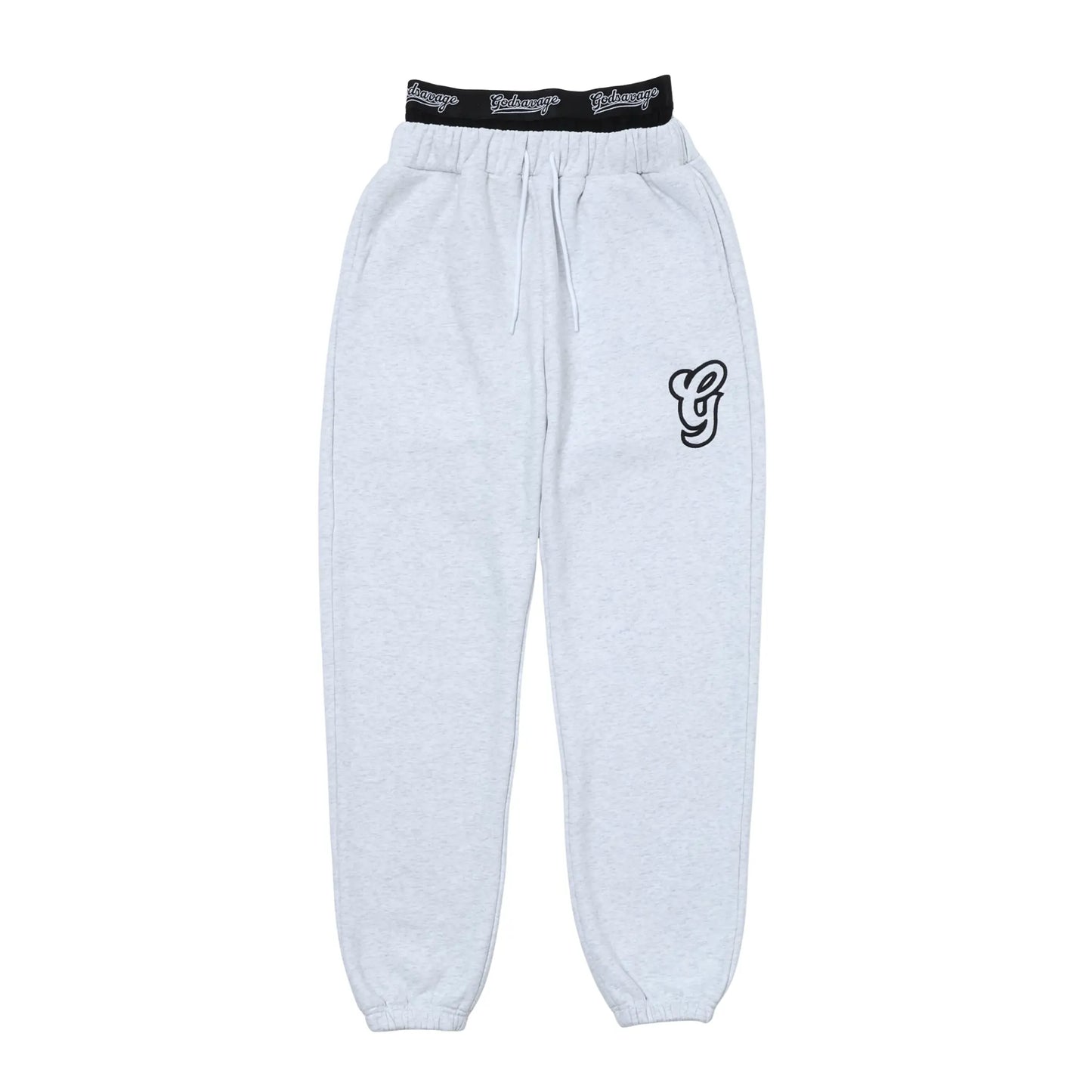 WAVY G LOGO DOUBLE WAIST SWEATPANTS - GREY