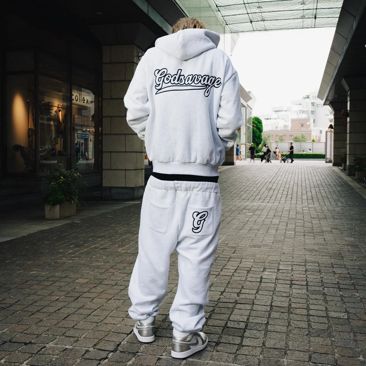 WAVY G LOGO DOUBLE WAIST SWEATPANTS - GREY