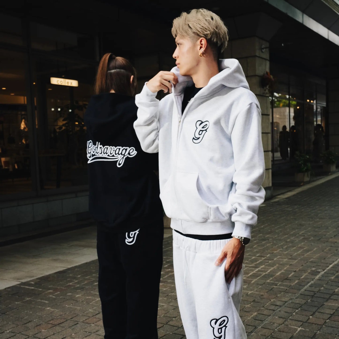 WAVY G LOGO DOUBLE WAIST SWEATPANTS - GREY