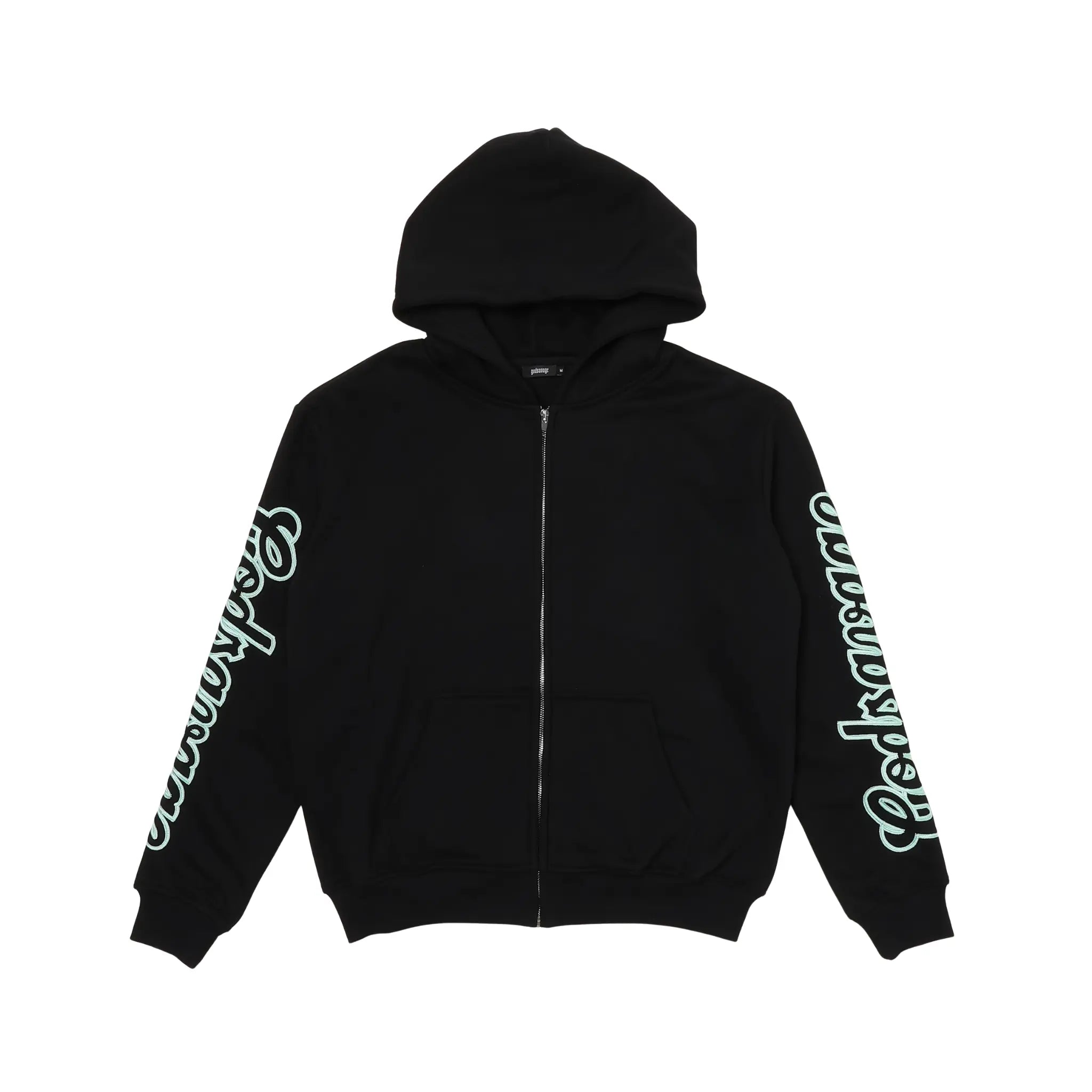 WAVY SLEEVE LOGO ZIP HOODIE - BLACK & MINT – god savage