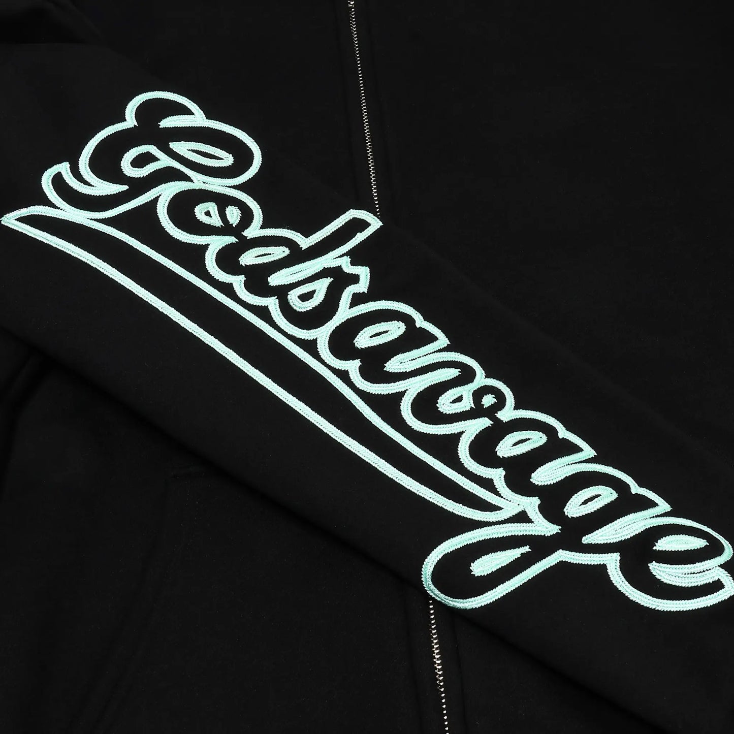 WAVY SLEEVE LOGO ZIP HOODIE - BLACK & MINT