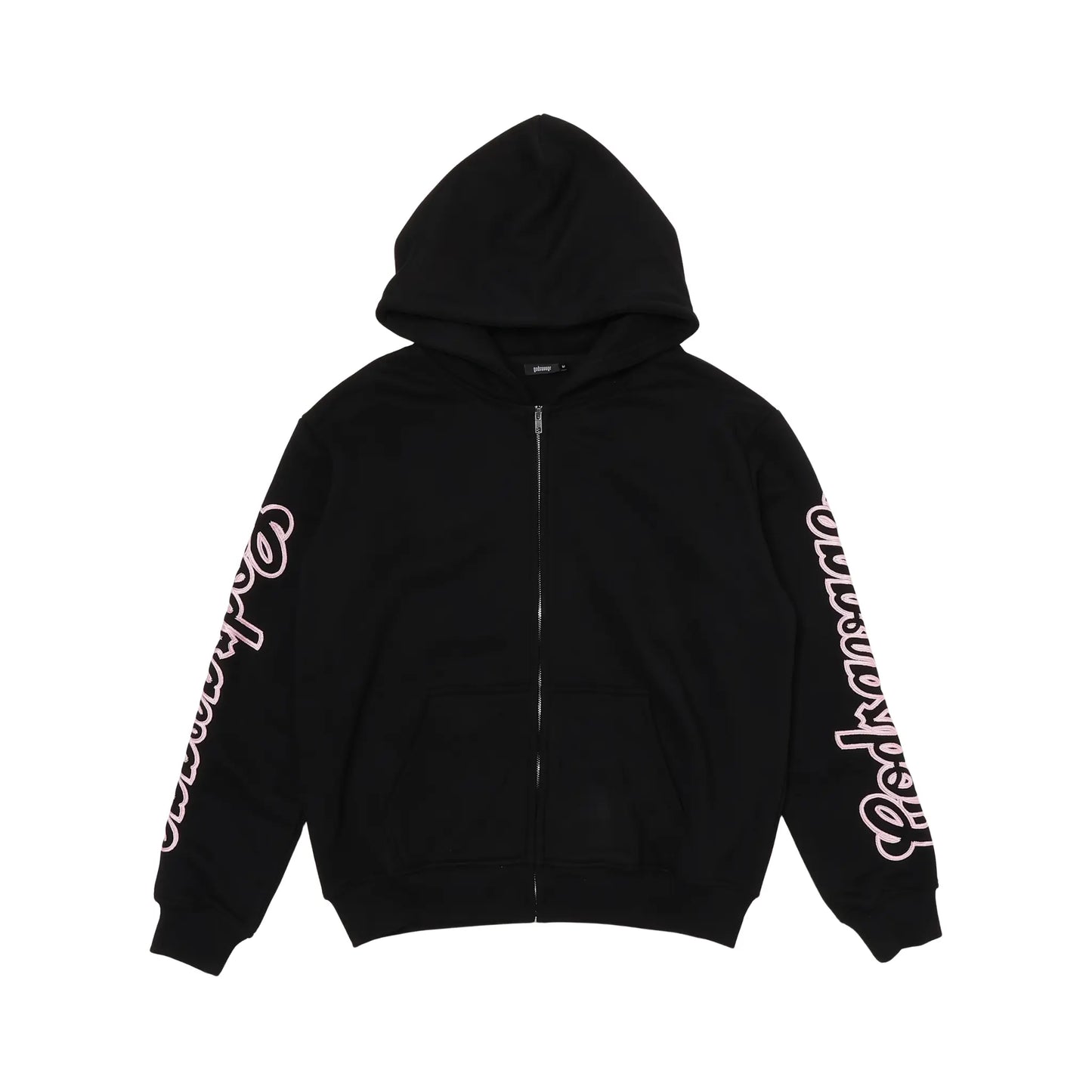 WAVY SLEEVE LOGO ZIP HOODIE - BLACK & PINK