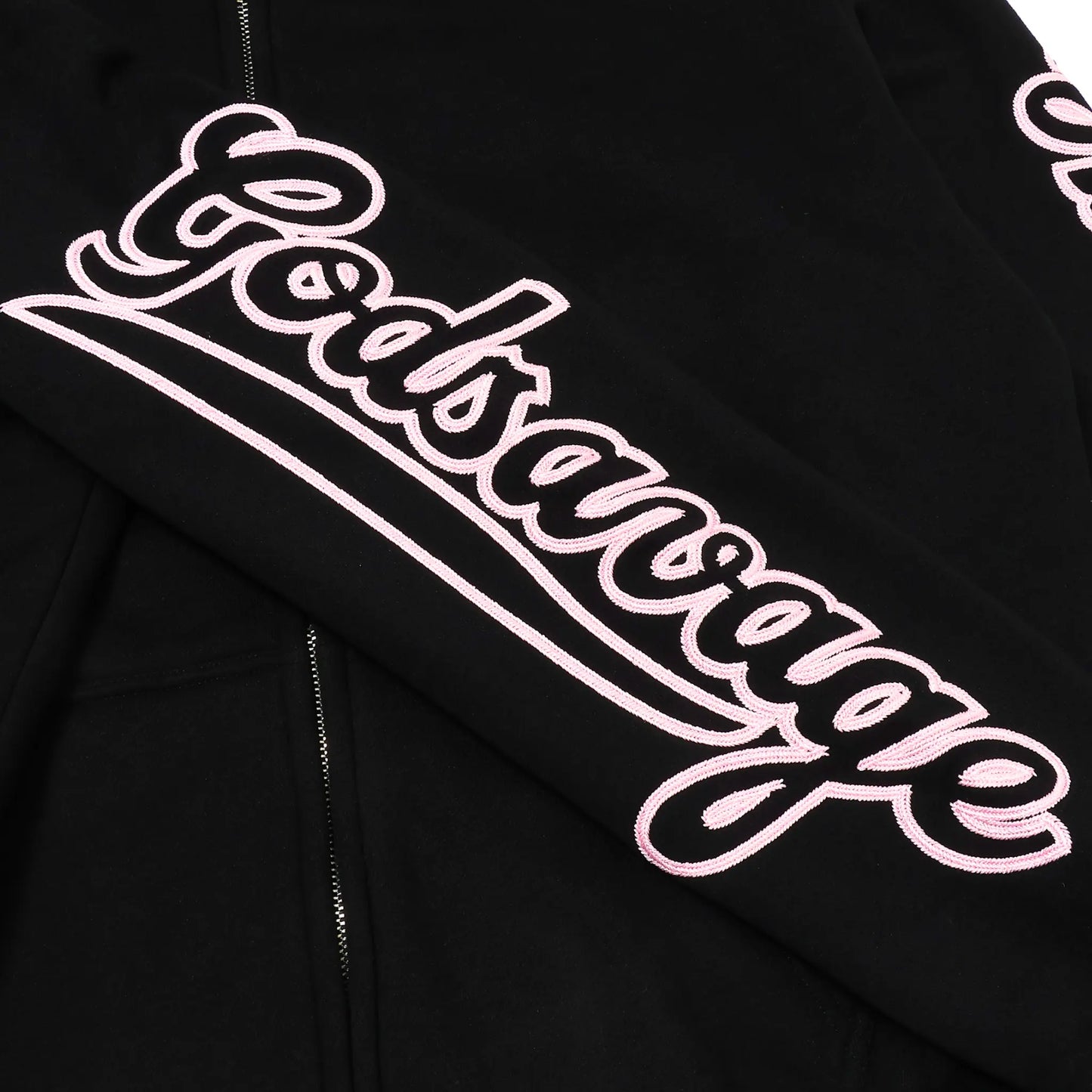 WAVY SLEEVE LOGO ZIP HOODIE - BLACK & PINK