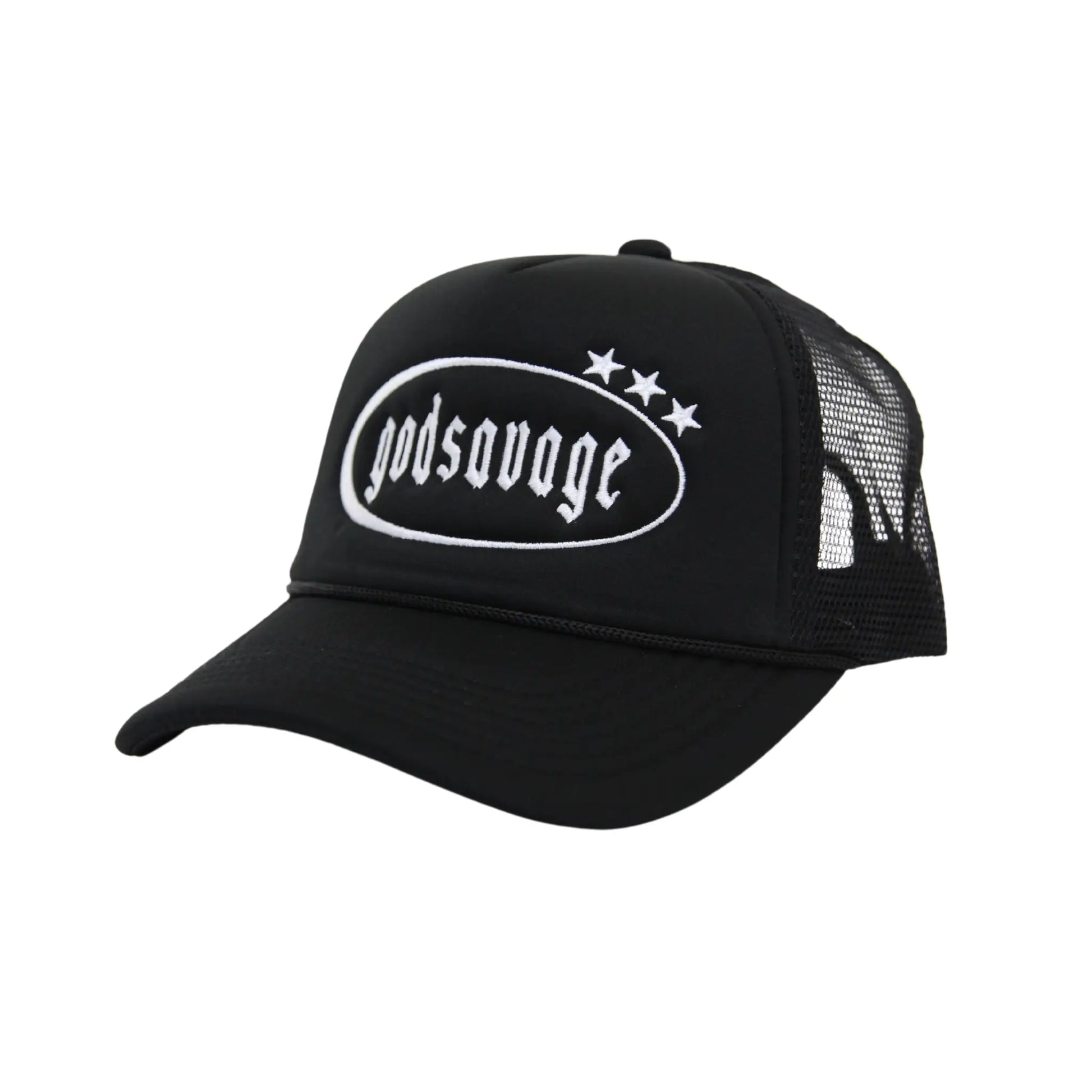 3 STAR LOGO MESH CAP - BLACK & WHITE – god savage