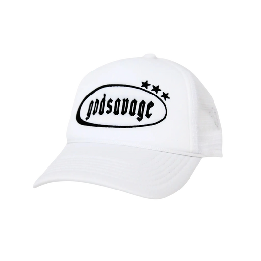 3 STAR LOGO MESH CAP - WHITE & BLACK