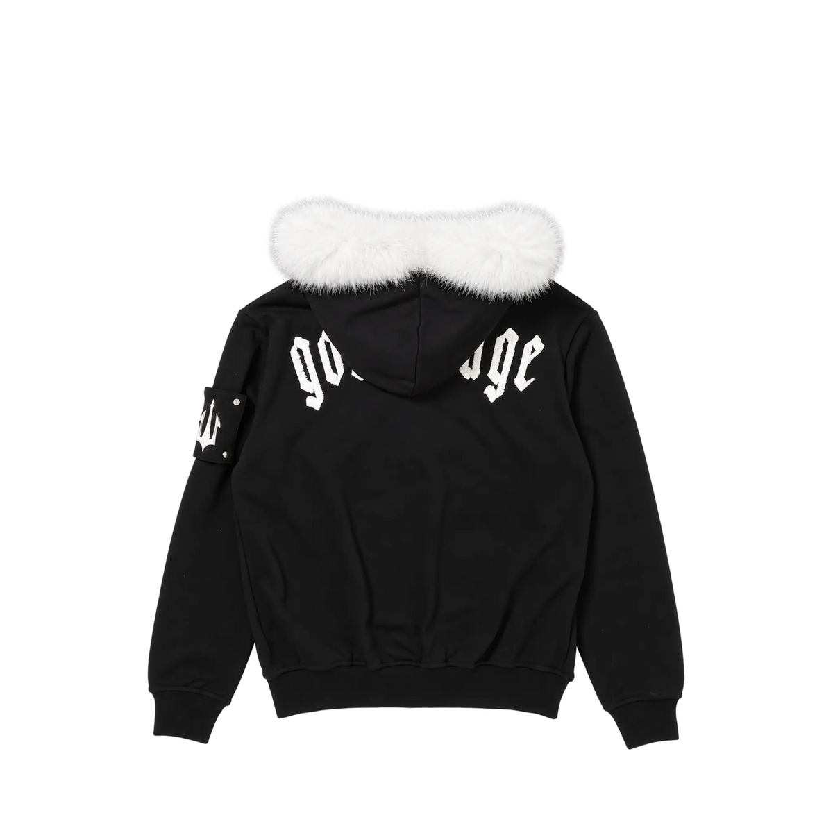 METAL LOGO FUR HOODIE - BLACK