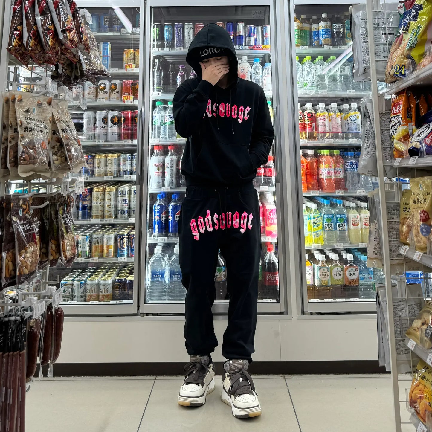 CAMO LOGO HOODIE - BLACK & PINK