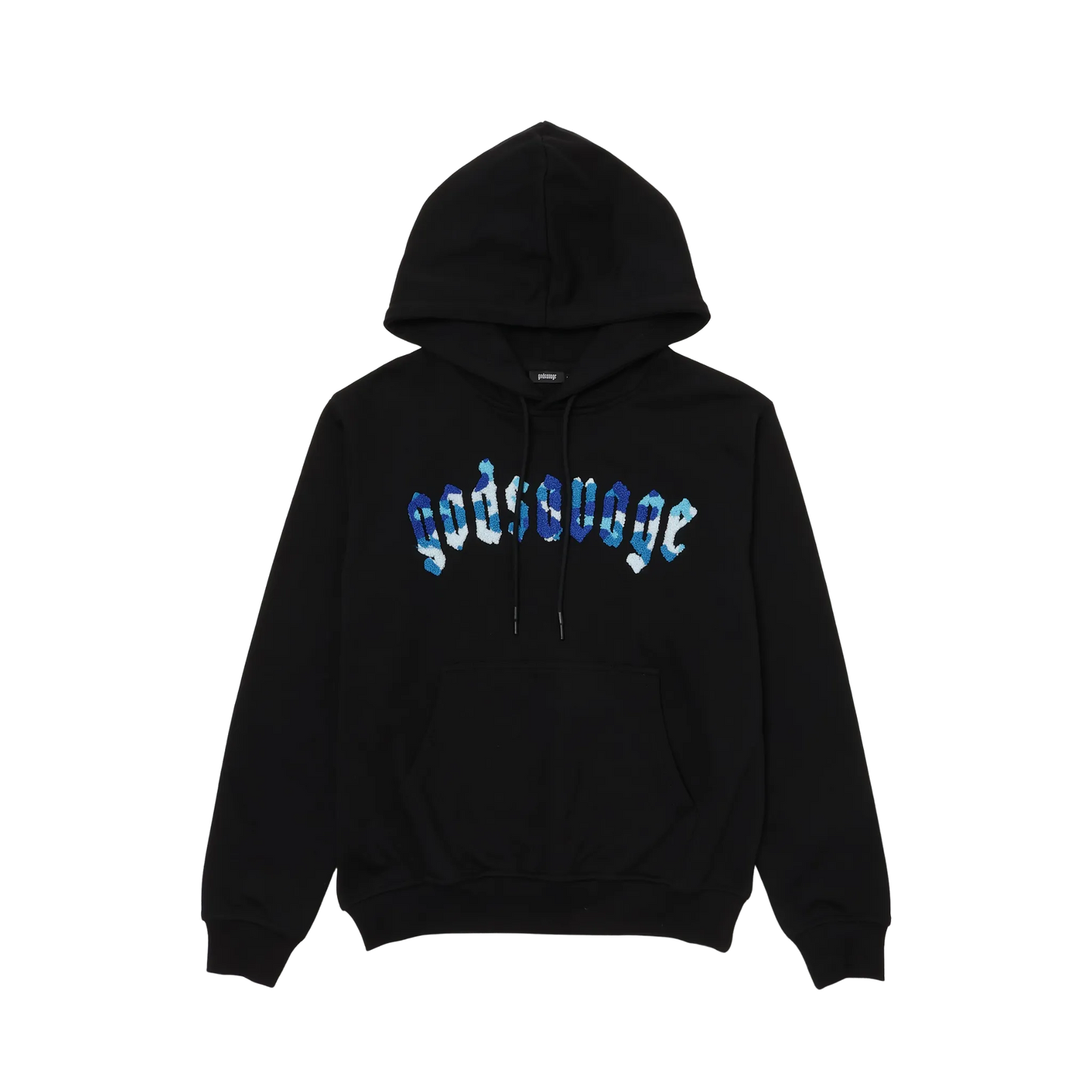CAMO LOGO HOODIE - BLACK & BLUE – god savage