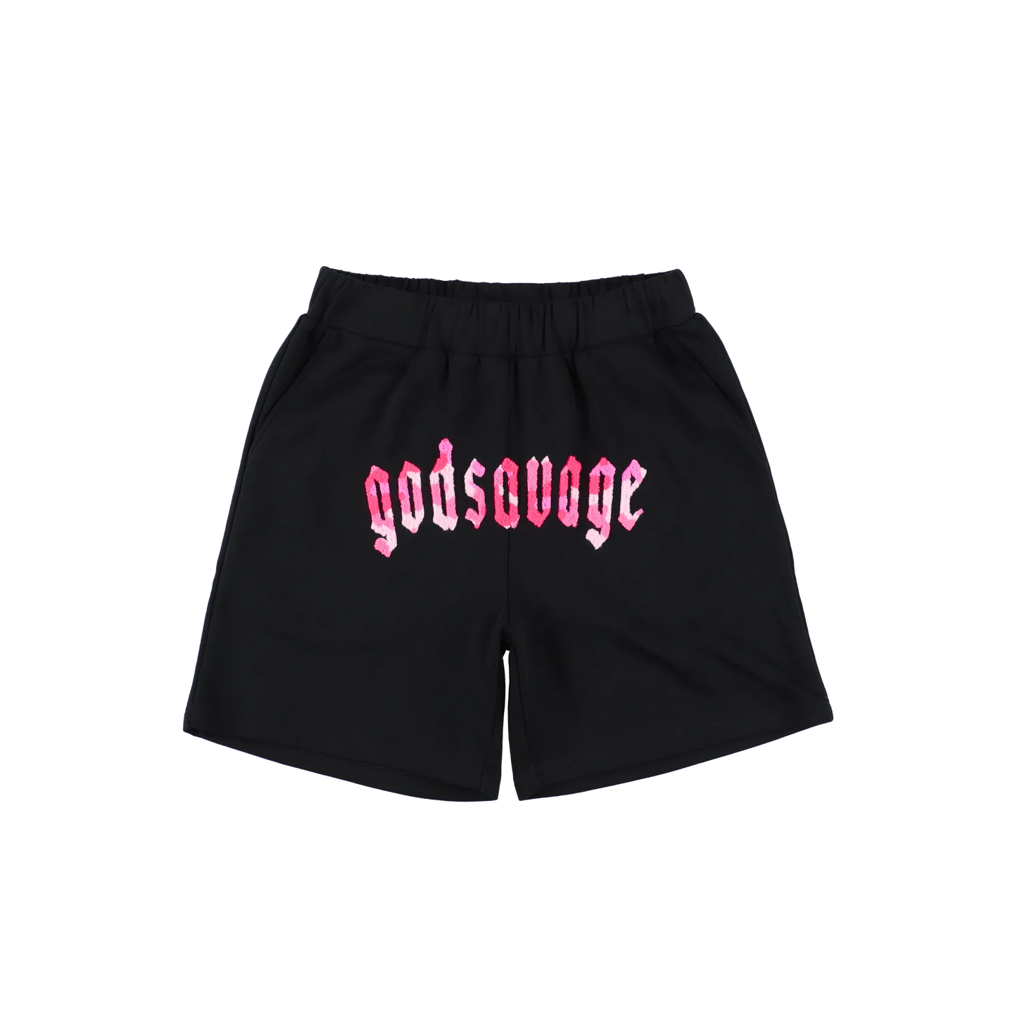 CAMO LOGO SHORTS - BLACK & PINK