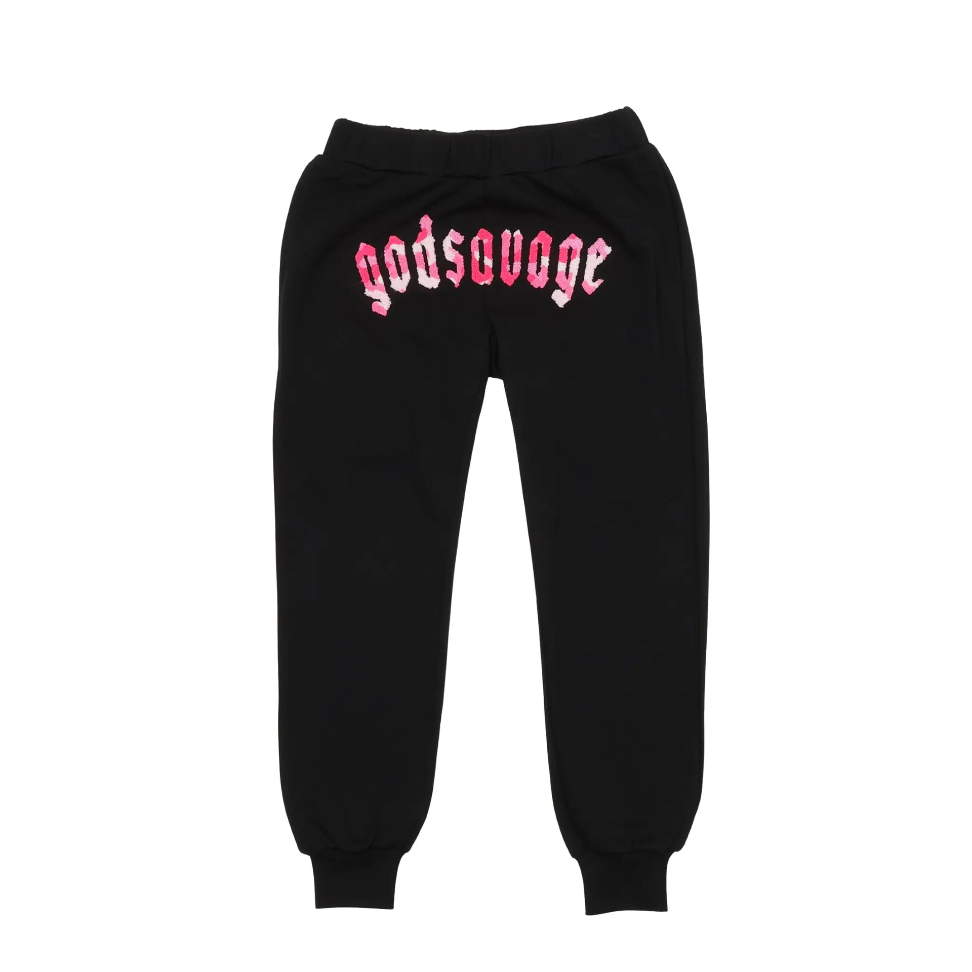 CAMO LOGO SWEATPANTS - BLACK & PINK – god savage