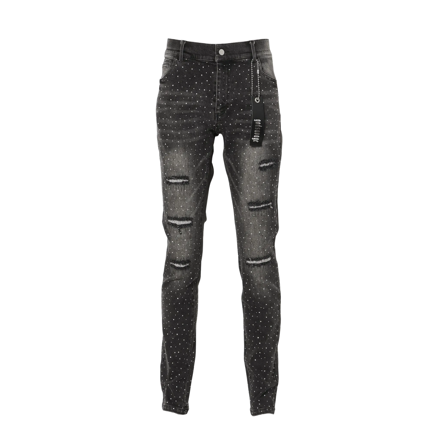 ゴットサベージ　キラキラデニム CRYSTAL SLIM FIT DENIM PANTS - BLACK – god savage