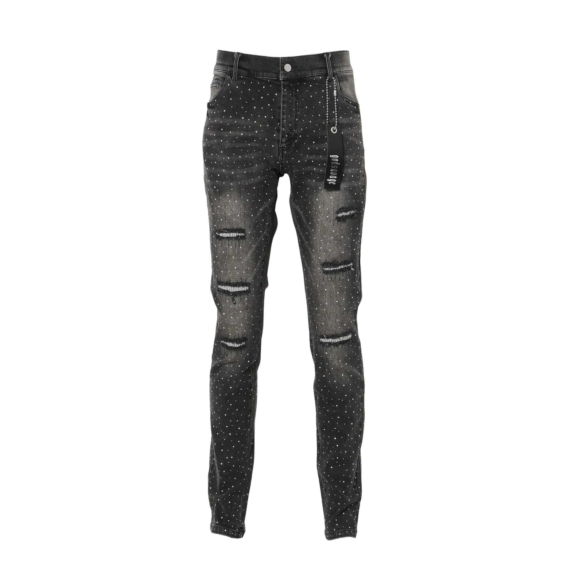CRYSTAL SLIM FIT DENIM PANTS - BLACK – god savage