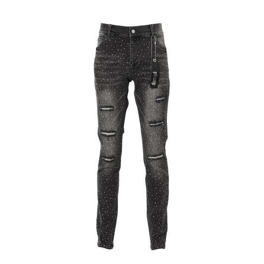 CRYSTAL SLIM FIT DENIM PANTS - BLACK