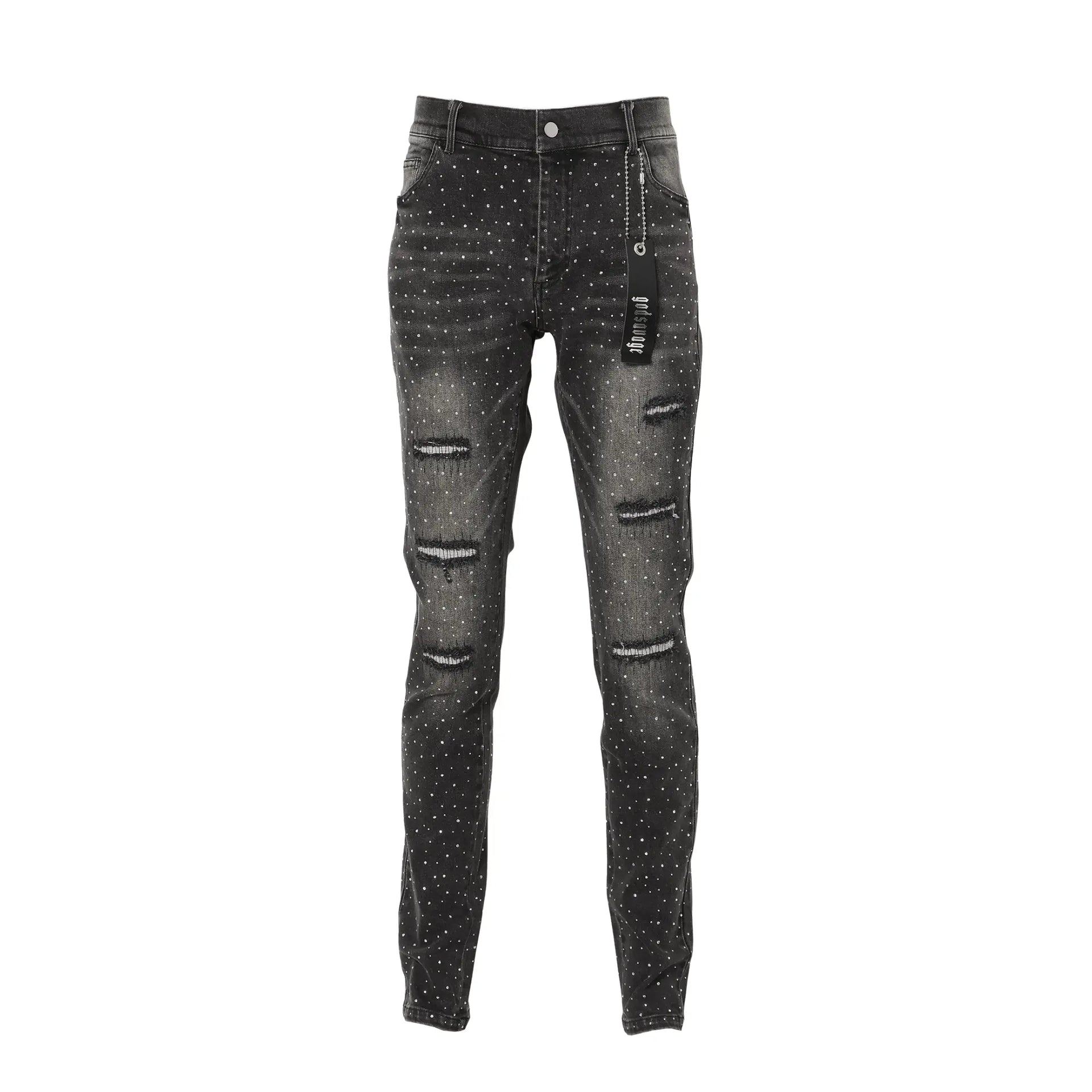 CRYSTAL SLIM FIT DENIM PANTS - BLACK – god savage