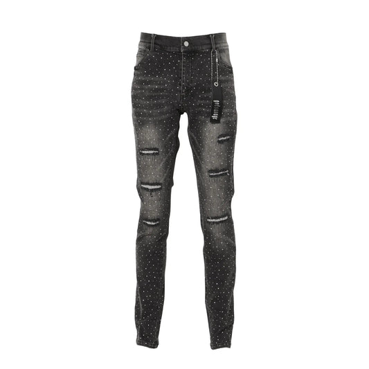 CRYSTAL SLIM FIT DENIM PANTS - BLACK