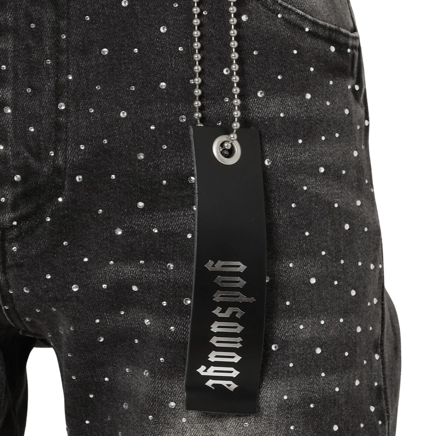 CRYSTAL SLIM FIT DENIM PANTS - BLACK