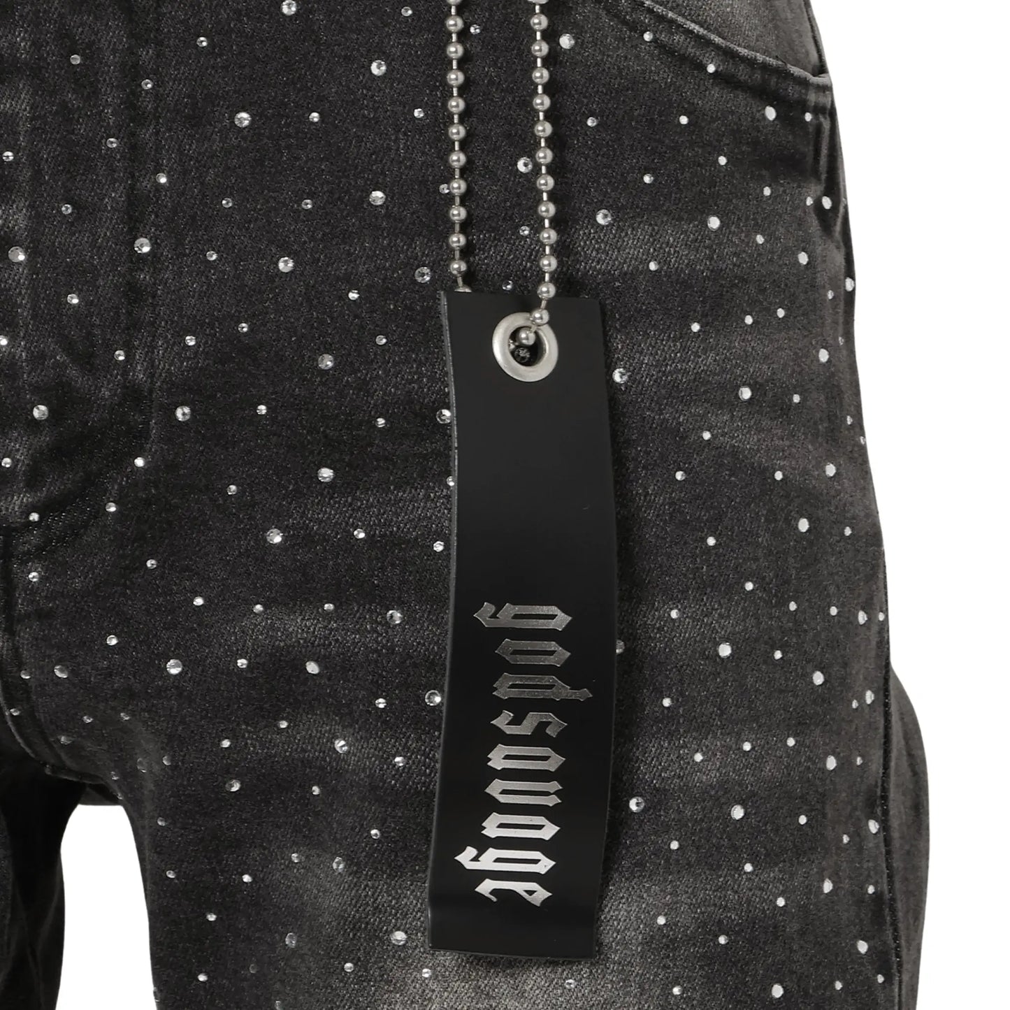 CRYSTAL SLIM FIT DENIM PANTS - BLACK