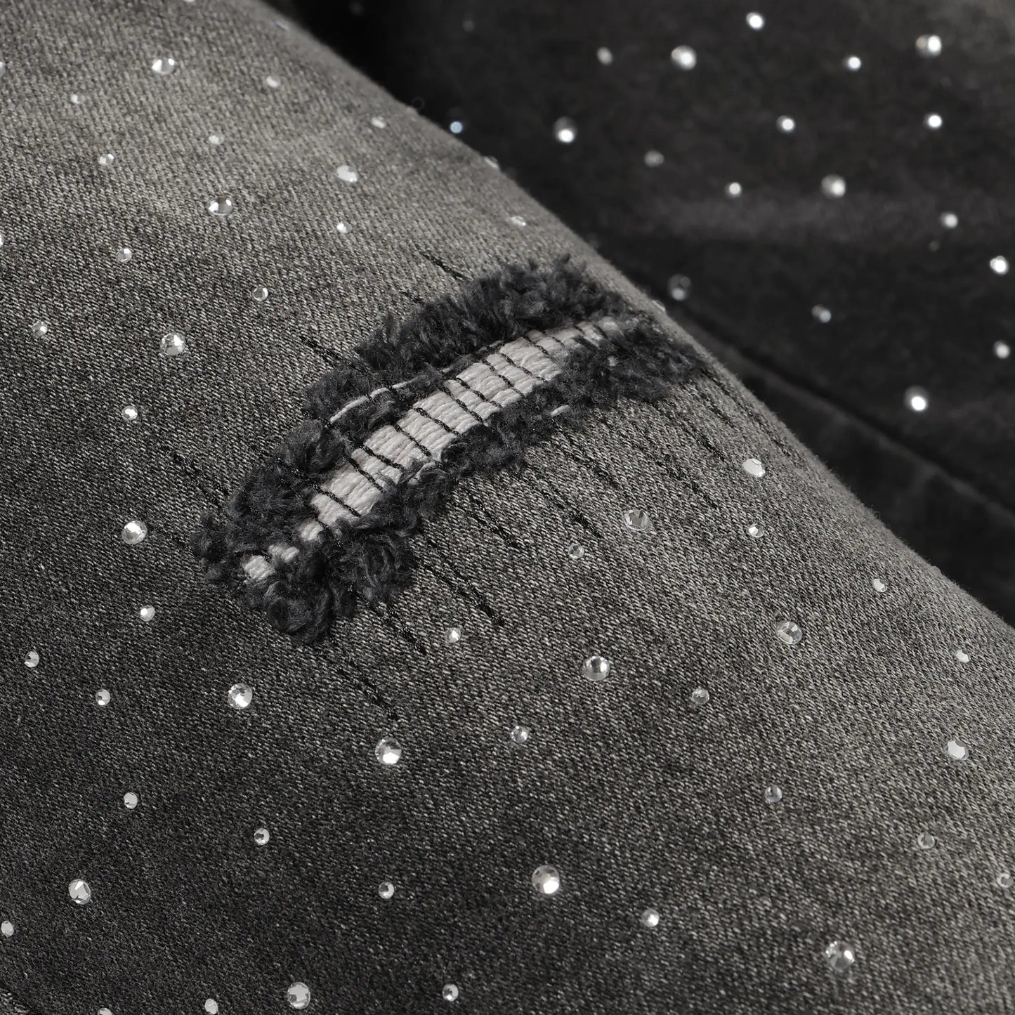 CRYSTAL SLIM FIT DENIM PANTS - BLACK