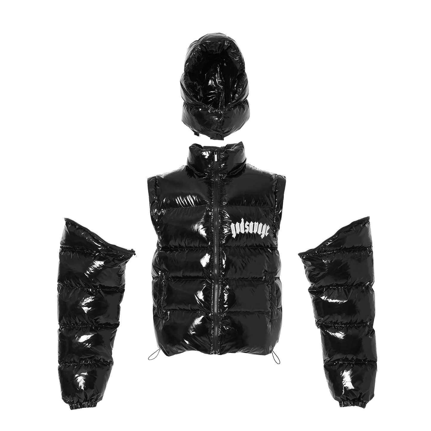 METALLIC NYLON 2WAY JACKET - BLACK