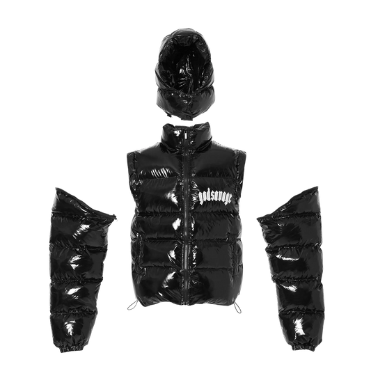 METALLIC NYLON 2WAY JACKET - BLACK