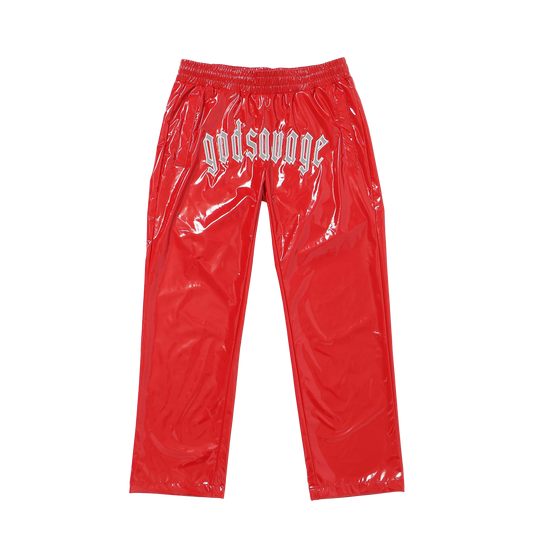 METALLIC TRACK PANTS - RED