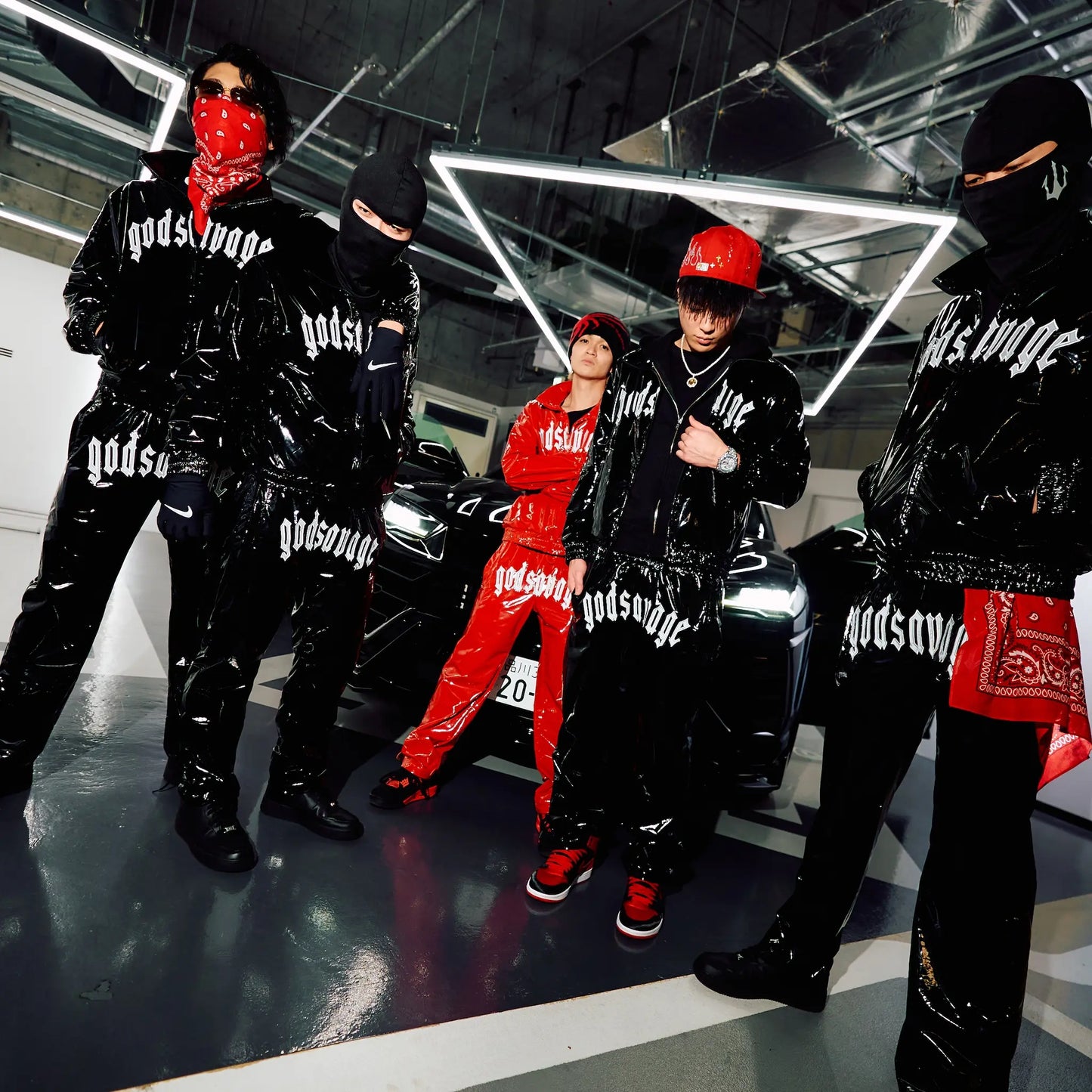 METALLIC TRACK PANTS - RED