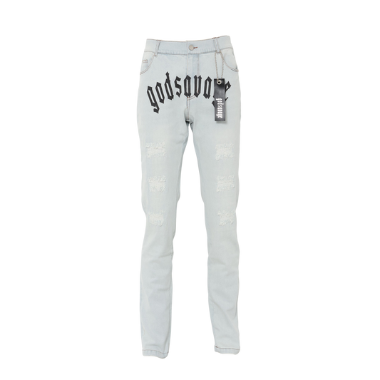 god savage CRYSTAL SLIM FIT デニム CRYSTAL SLIM FIT DENIM PANTS - LIGHT BLUE – god savage
