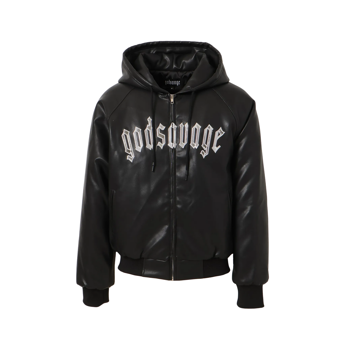 OG LOGO FAUX LEATHER HOODIE - BLACK & SILVER