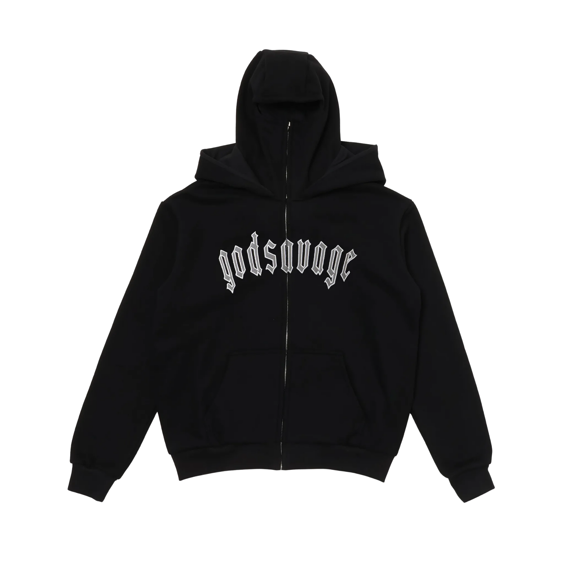 god savage ブラック フード付きパーカー REFLECTIVE LOGO BALACLAVA ZIP HOODIE - BLACK – god savage