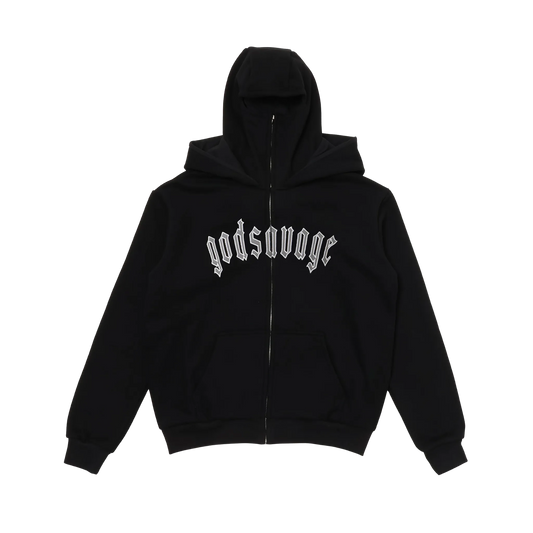 REFLECTIVE LOGO BALACLAVA ZIP HOODIE - BLACK