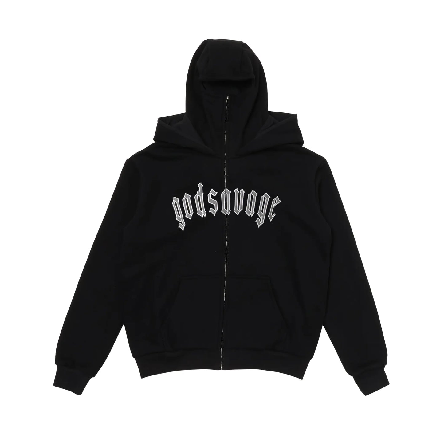 REFLECTIVE LOGO BALACLAVA ZIP HOODIE - BLACK