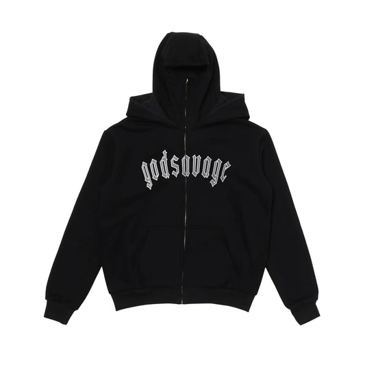 REFLECTIVE LOGO BALACLAVA ZIP HOODIE - BLACK