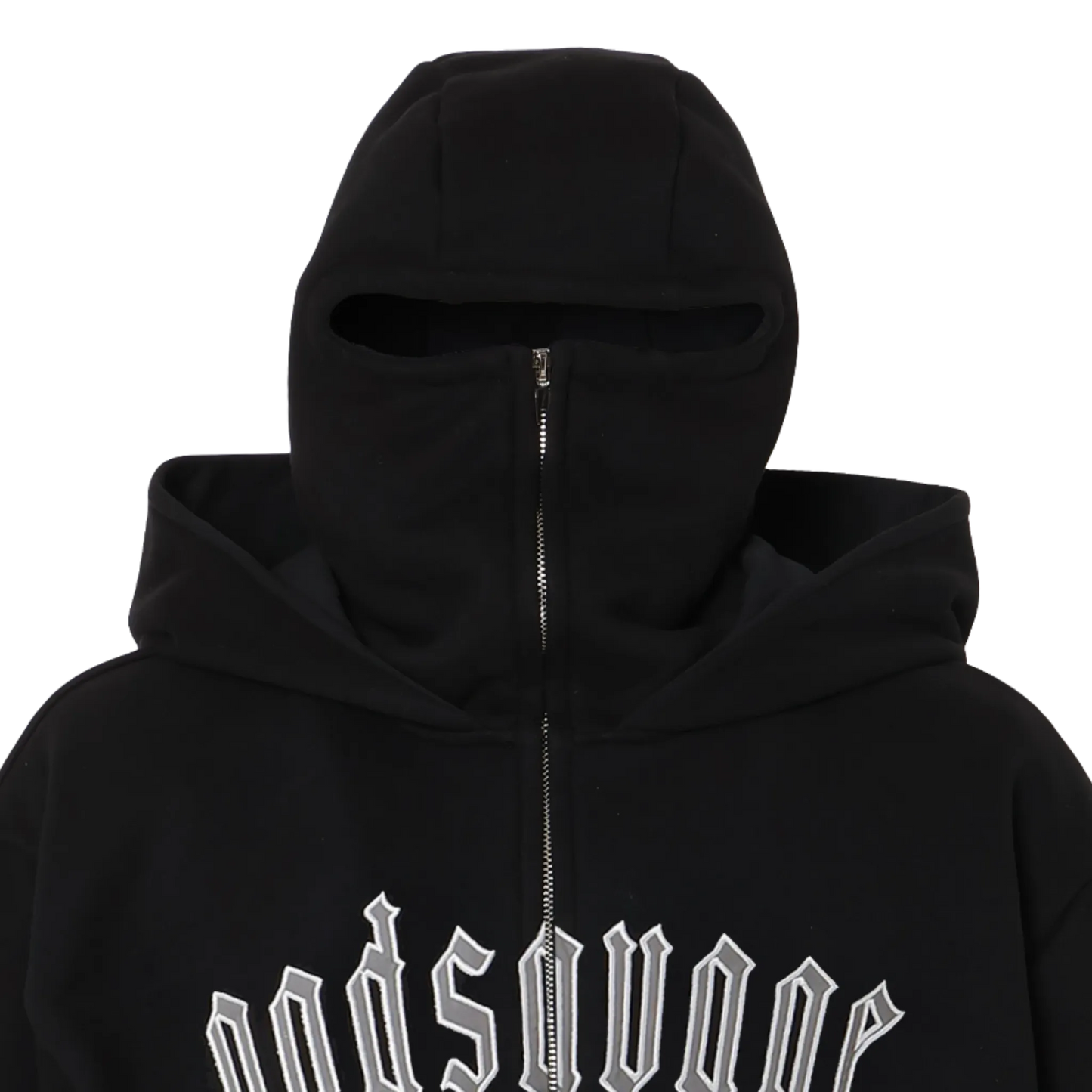 REFLECTIVE LOGO BALACLAVA ZIP HOODIE - BLACK