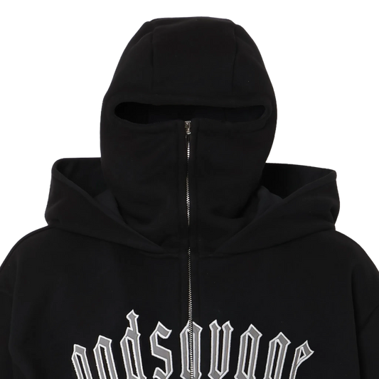 REFLECTIVE LOGO BALACLAVA ZIP HOODIE - BLACK