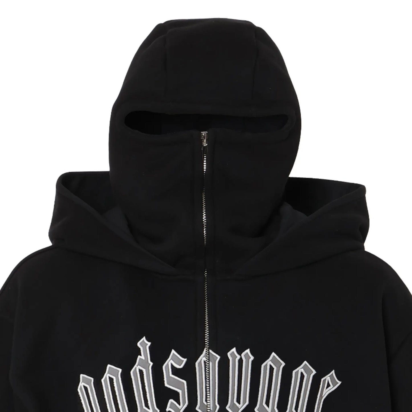 REFLECTIVE LOGO BALACLAVA ZIP HOODIE - BLACK