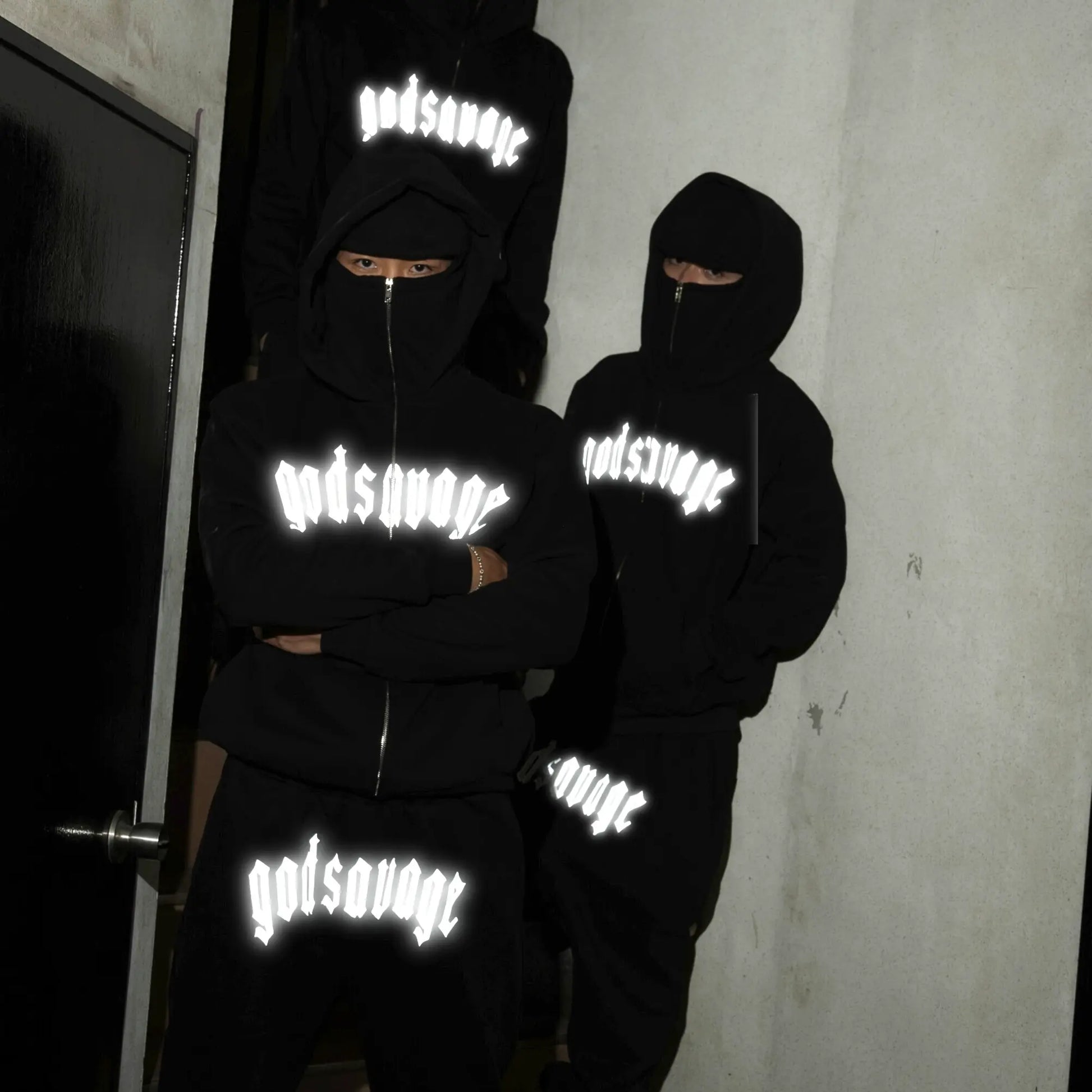 REFLECTIVE LOGO BALACLAVA ZIP HOODIE - BLACK – god savage REFLECTIVE LOGO BALACLAVA ZIP HOODIE - BLACK – god savage