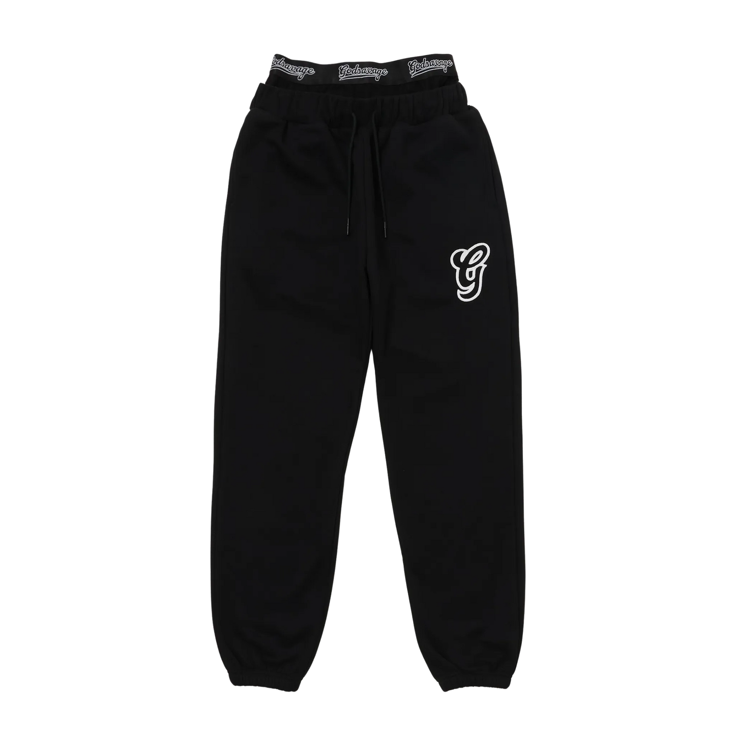 WAVY G LOGO DOUBLE WAIST SWEATPANTS - BLACK